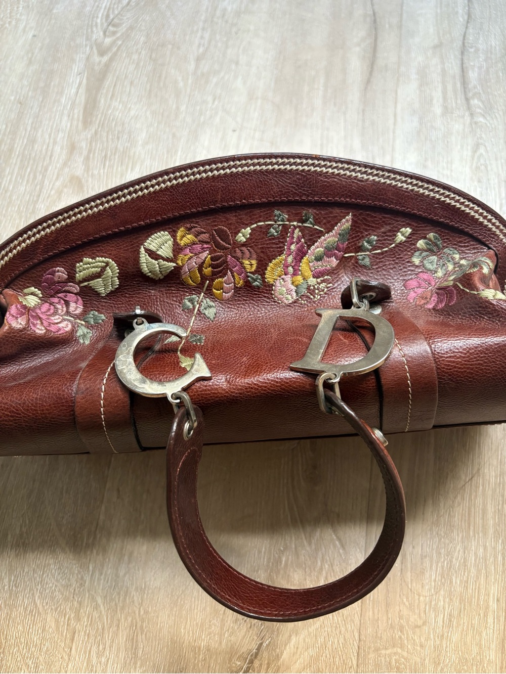 Leather Dior Vintage Handbag Stitch Floral Design - Picture 8 of 8